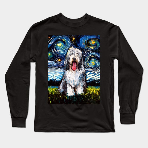 Bearded Collie Night Long Sleeve T-Shirt by sagittariusgallery